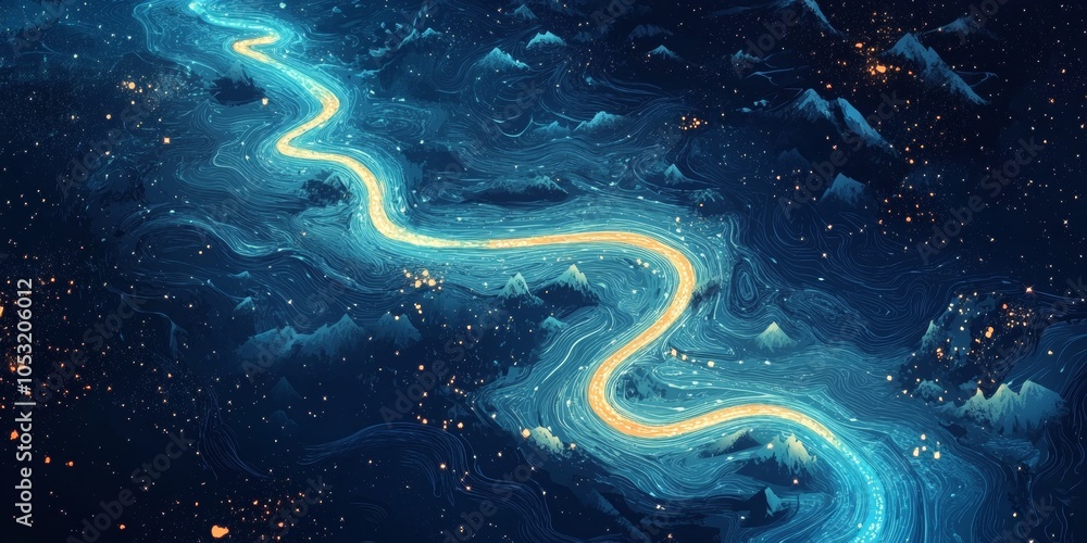 Winding Road Journey, abstract map design highlighting a simple path, inviting exploration and adventure through its winding course Winding Road Journey, abstract map design highlighting a simple path, inviting exploration and adventure through its winding course