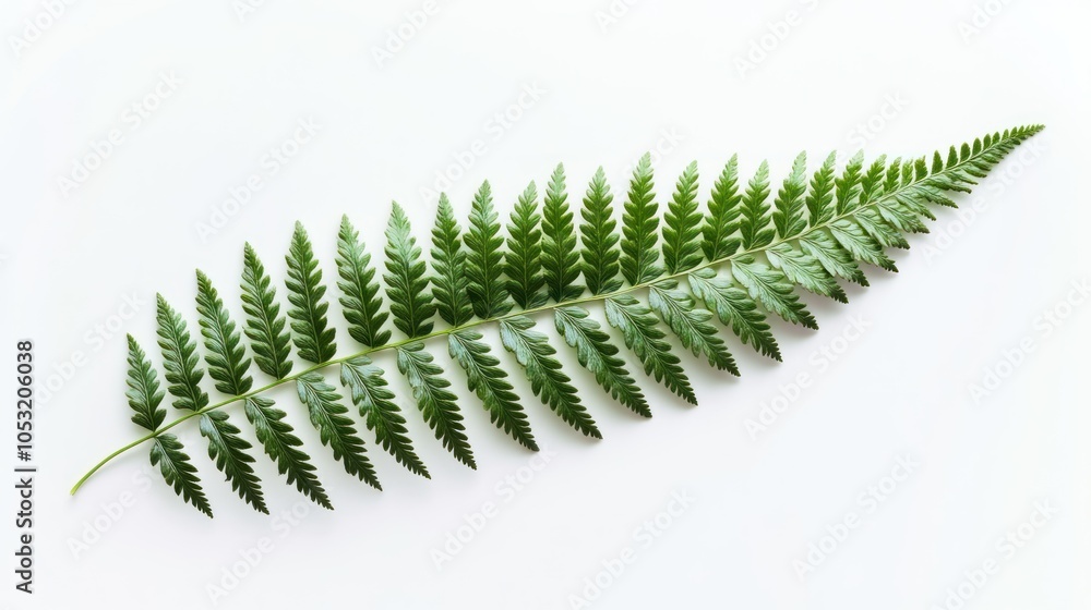 A Single Green Fern Leaf Isolated on a White Background A Single Green Fern Leaf Isolated on a White Background