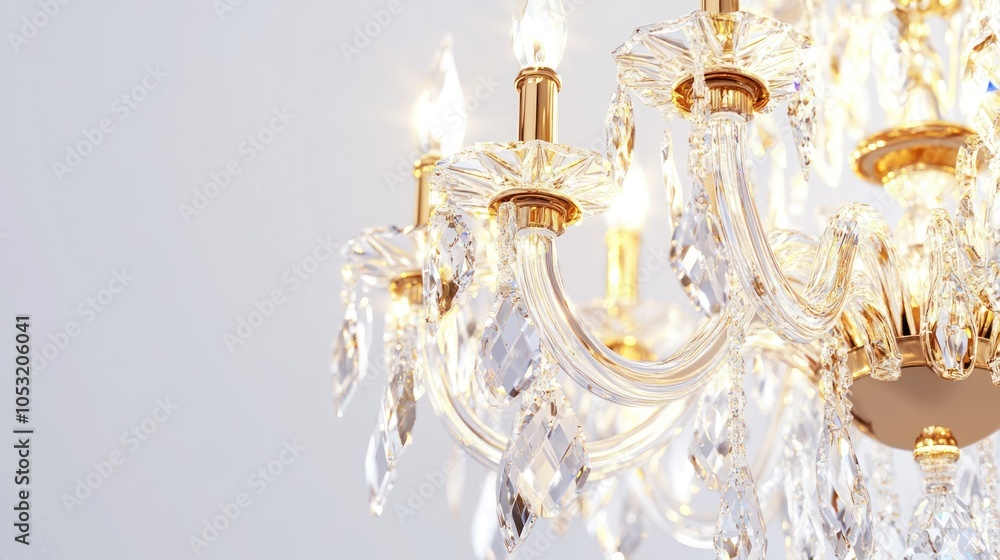Close-up of a Crystal Chandelier with Gold Accents Close-up of a Crystal Chandelier with Gold Accents