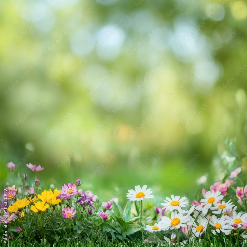 Blurred Garden Scene with Vibrant Flowers Blurred Garden Scene with Vibrant Flowers