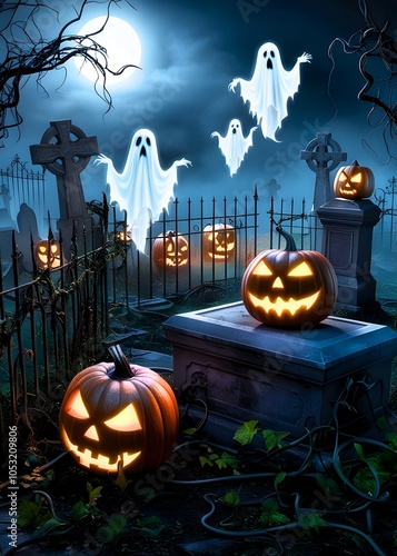 A spooky pumpkin Halloween dark a misty. Generative By Ai