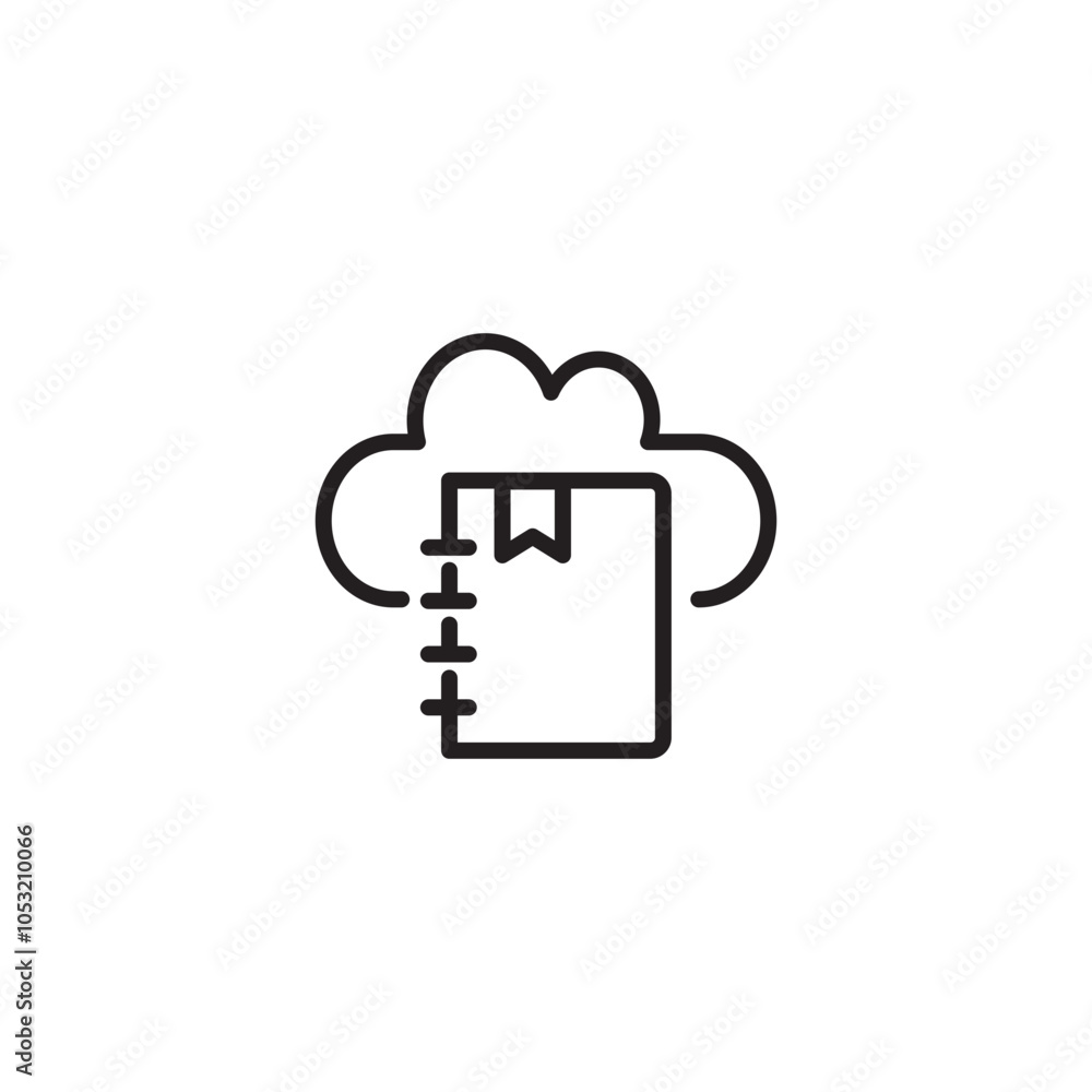 A cloud icon with a notebook and bookmark inside, symbolizing cloud storage for documents or online note-taking services. Editable icon. A cloud icon with a notebook and bookmark inside, symbolizing cloud storage for documents or online note-taking services. Editable icon.
