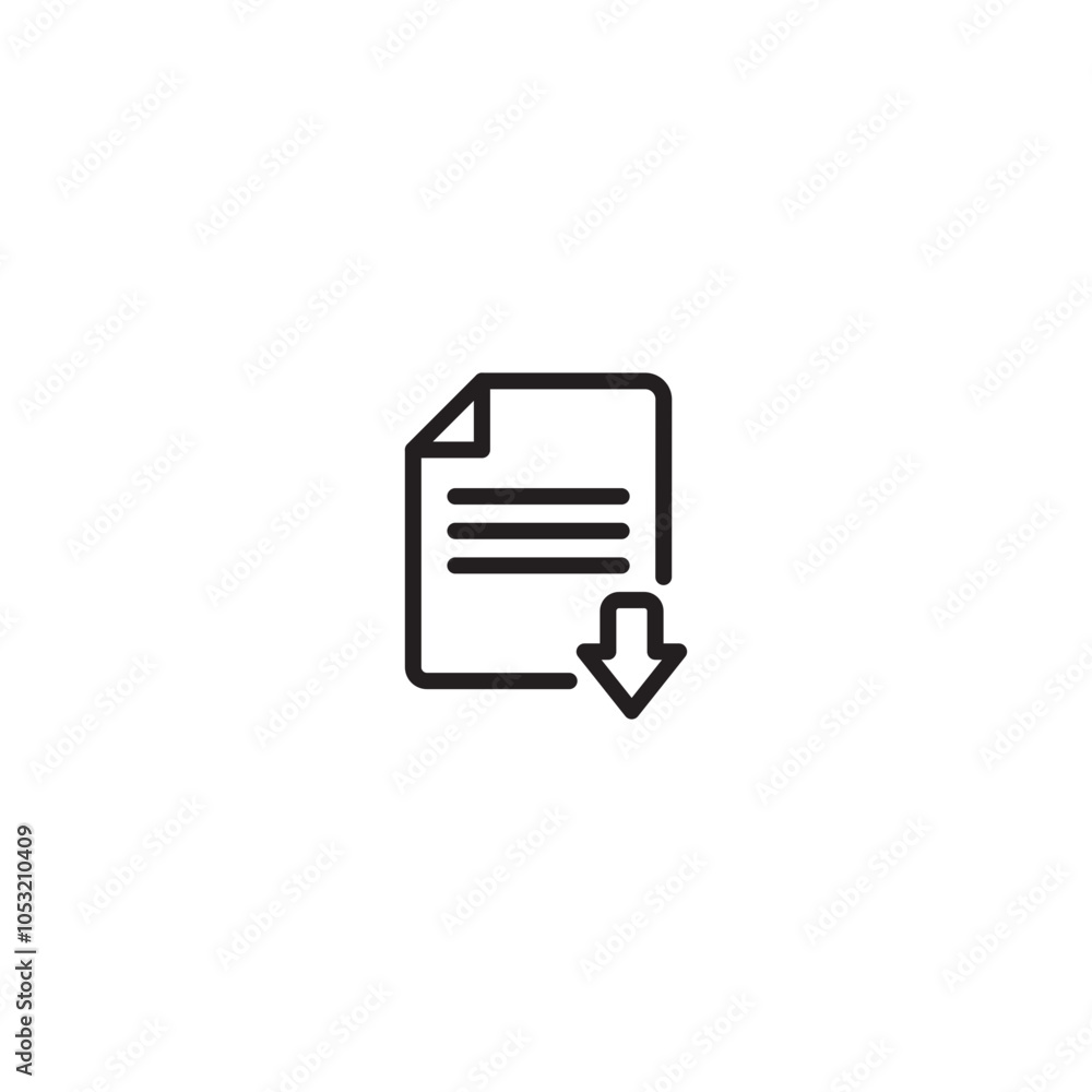 An icon representing downloading or saving a file. The document and downward arrow symbolize the process of acquiring and storing information. Editable icon. An icon representing downloading or saving a file. The document and downward arrow symbolize the process of acquiring and storing information. Editable icon.