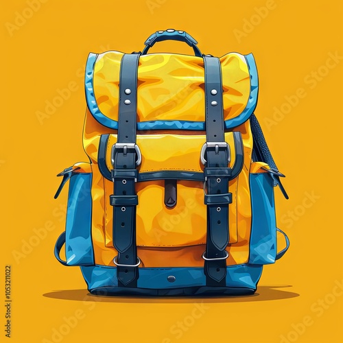 Yellow and Blue Leather Backpack Illustration