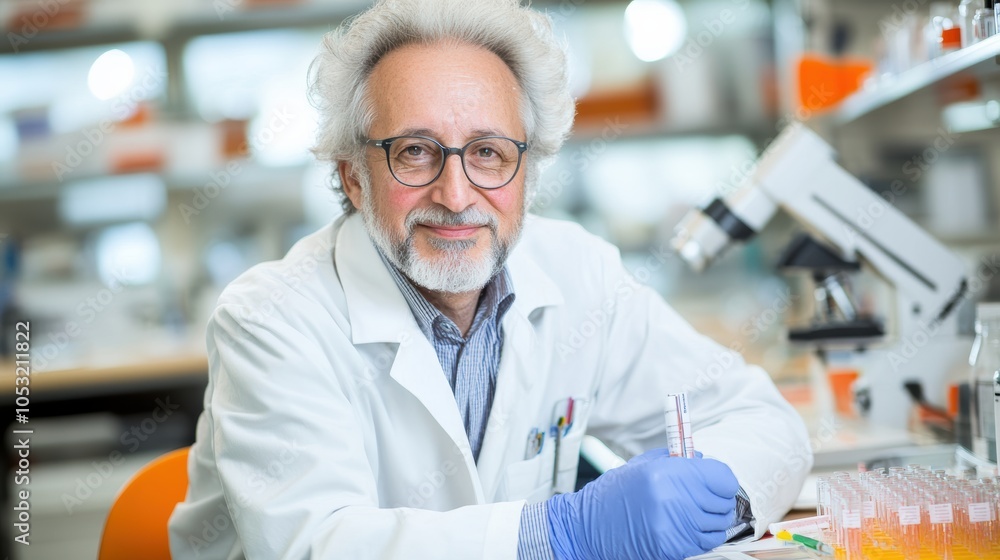 An experienced scientist conducting research in a laboratory, showcasing dedication and expertise in the field of science. An experienced scientist conducting research in a laboratory, showcasing dedication and expertise in the field of science.