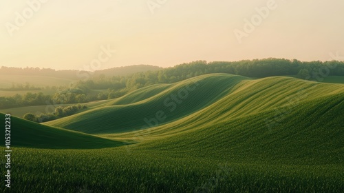 Soft Sunset Over Rolling Hills in the Countryside