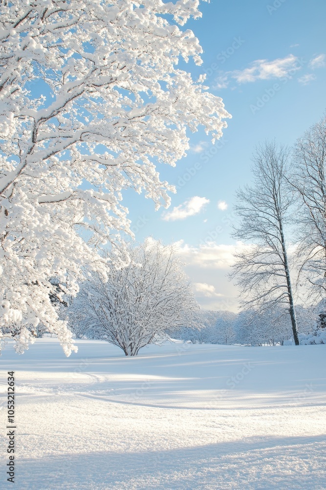 Tranquil Snow-Covered Landscape with Bare Trees Tranquil Snow-Covered Landscape with Bare Trees