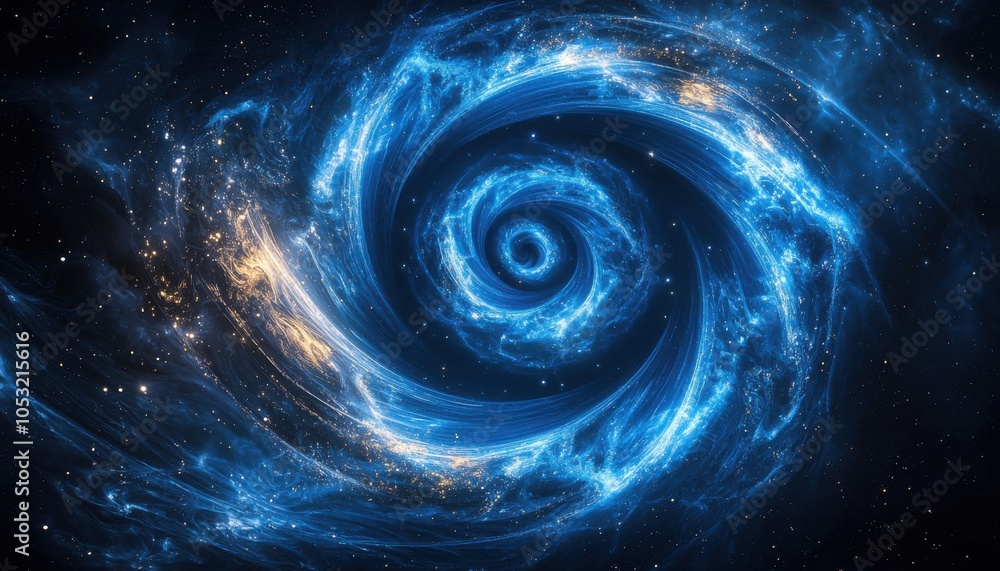 A mesmerizing cosmic swirl of blue and gold, depicting a galaxy or nebula in deep space. A mesmerizing cosmic swirl of blue and gold, depicting a galaxy or nebula in deep space.