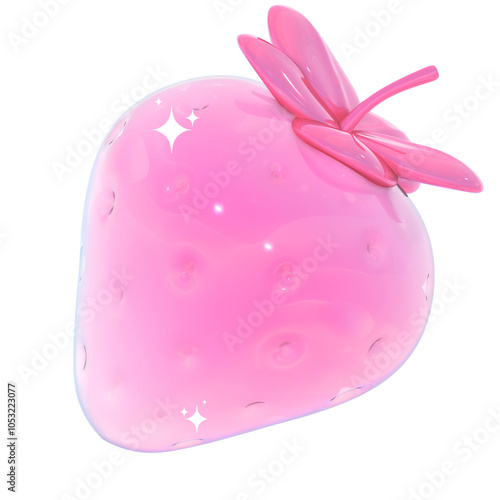 Cute 3d glossy pink strawberry illustration