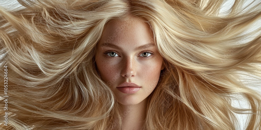 Woman with long, flowing hair. AI. Woman with long, flowing hair. AI.