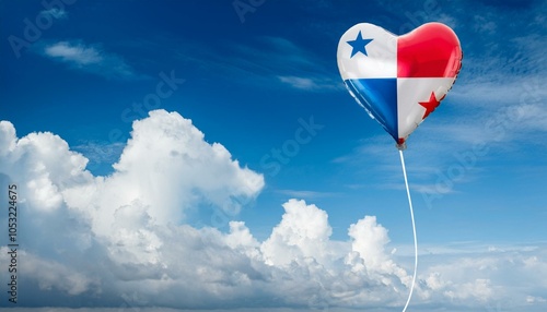 パナマの国旗のハート型の風船と青空(Panama flag heart-shaped balloon and blue sky.)
 photo