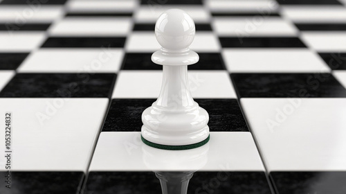 Chess Pawn on a Marble Board: A single white pawn stands poised on a marble chessboard, a symbol of potential, strategy, and the first step towards a grander purpose. photo