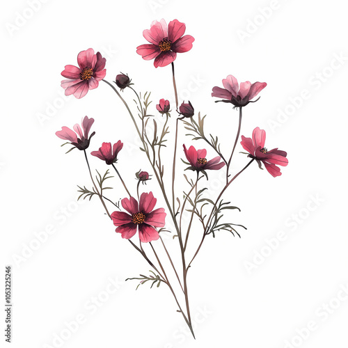 cosmos flowers, floral bouquet, wild flowers isolated on white 
