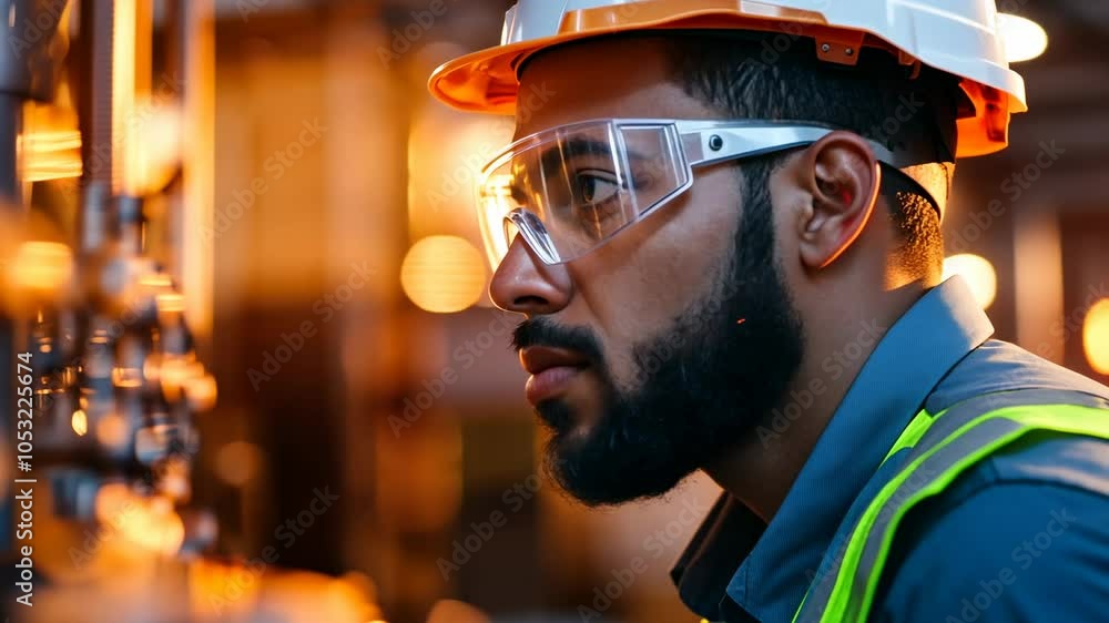 Focused Industrial Worker, factory, machine, machinery, safety, hard hat Focused Industrial Worker, factory, machine, machinery, safety, hard hat