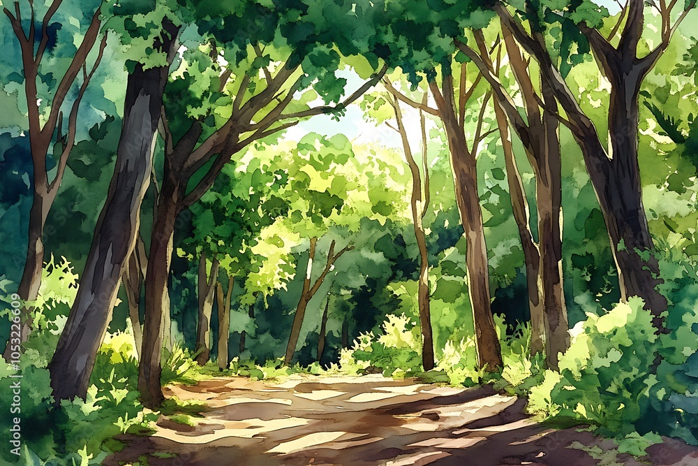 Obraz premium Watercolor Forest Path