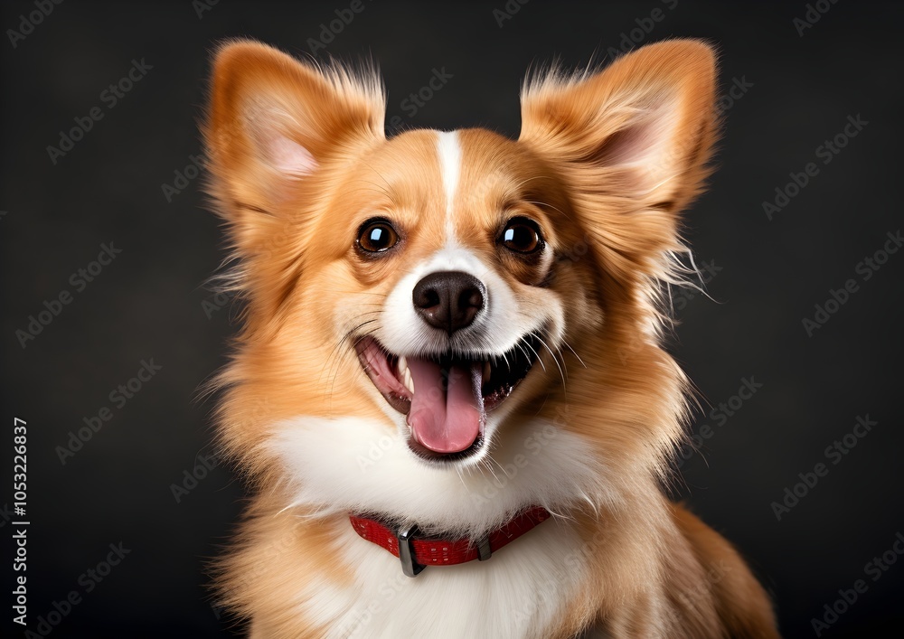 : This adorable dog with large fluffy ears and a bright smile sits joyfully in a studio, its tongue out and fur shining. The playful, friendly energy radiates from the portrait.
: This adorable dog with large fluffy ears and a bright smile sits joyfully in a studio, its tongue out and fur shining. The playful, friendly energy radiates from the portrait.