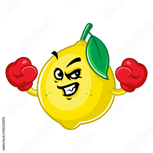 Funny Cartoon Lemon Wearing Boxing Gloves.