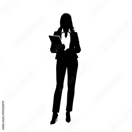 Obraz na płótnie a business woman standing with holding a notebook vector silhouette w salonie