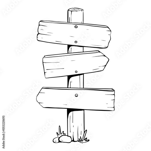 Wooden Directional Signpost Featuring Blank Arrows, Perfect for Personal Customization. Vector sketch. tourism