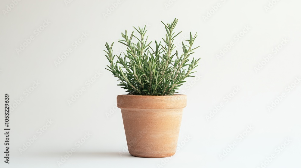 A potted rosemary plant against a white background A potted rosemary plant against a white background
