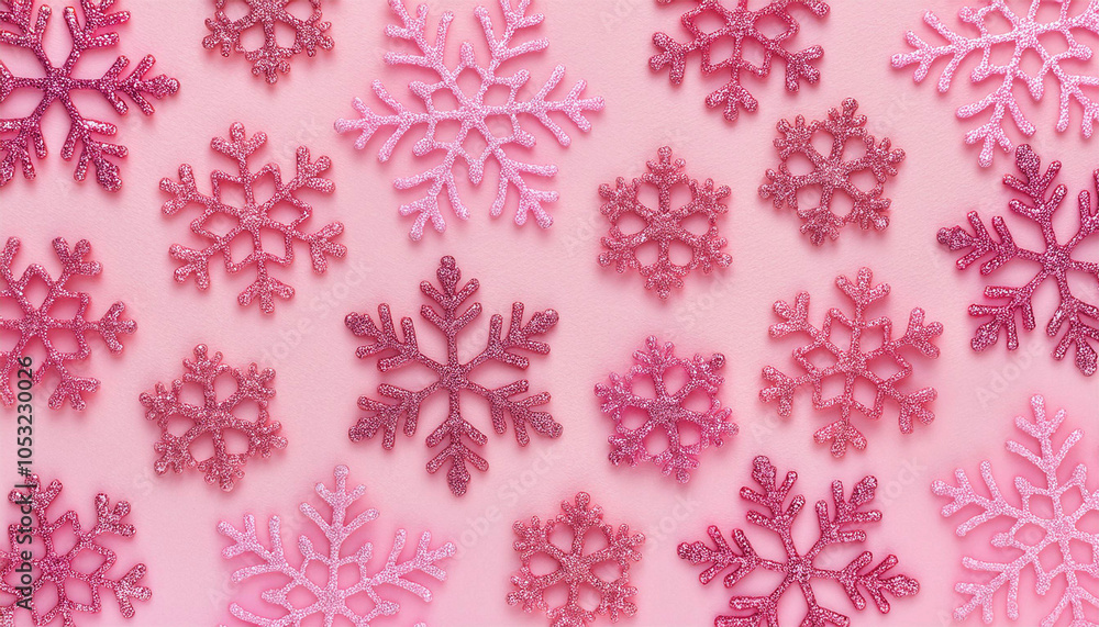 キラキラしたグリッターのピンク色の雪の結晶の背景 キラキラしたグリッターのピンク色の雪の結晶の背景