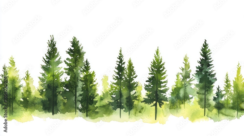 Green trees in the forest isolated on white background Green trees in the forest isolated on white background