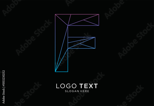 F Letter logo, irregular lines, gradient color, technology