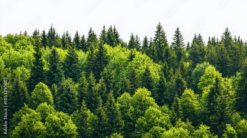 Fototapeta premium Green trees in the forest isolated on white background