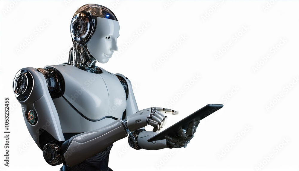 Ai robot using tablet isolate on transparency background PNG Ai robot using tablet isolate on transparency background PNG