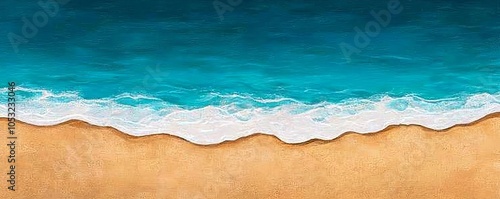 Stunning view of a tranquil beach with golden sand meeting the vibrant turquoise waters, creating a serene and inviting coastal atmosphere.