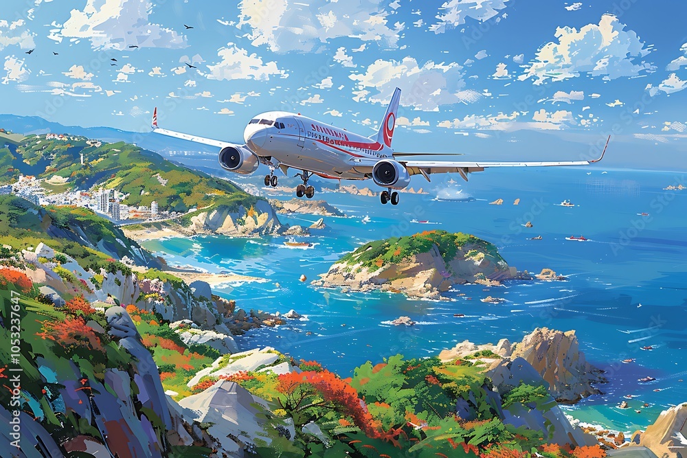Naklejka premium Airplane Journey to Exotic Destinations