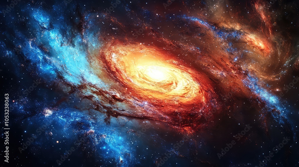 A dramatic portrayal of an ancient galaxy, showcasing swirling formations of gas and stars in a celestial dance through time and space A dramatic portrayal of an ancient galaxy, showcasing swirling formations of gas and stars in a celestial dance through time and space