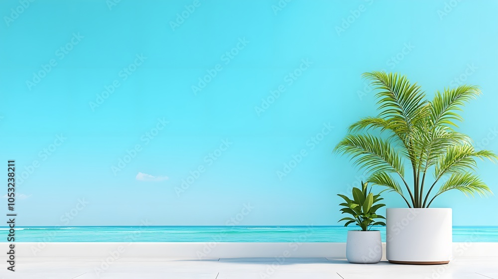 Fototapeta premium Serene coastal oasis with lush greenery