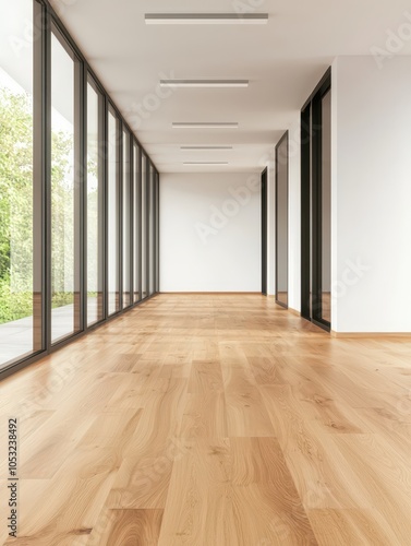 Wallpaper Mural Modern open plan office featuring bright glass partitions and light wood accents, promoting a collaborative workspace. Torontodigital.ca