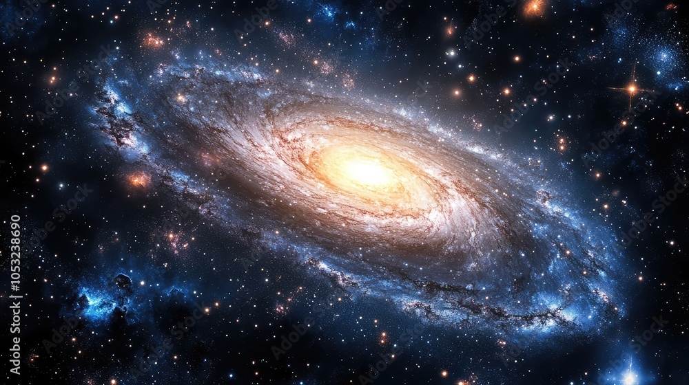 An ancient galaxy depicted with swirling stars and cosmic dust, showcasing a mysterious and timeless beauty in deep space An ancient galaxy depicted with swirling stars and cosmic dust, showcasing a mysterious and timeless beauty in deep space