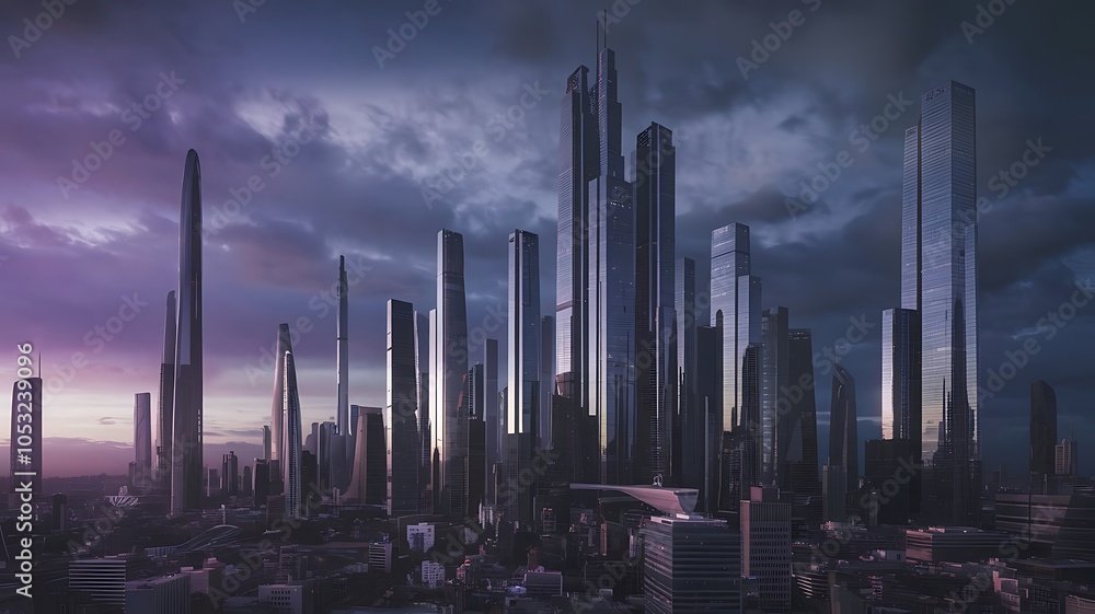 Fototapeta premium Futuristic Skyline of a Technologically Advanced City, Neon-Lit Futuristic Cityscape with Sci-Fi Architecture