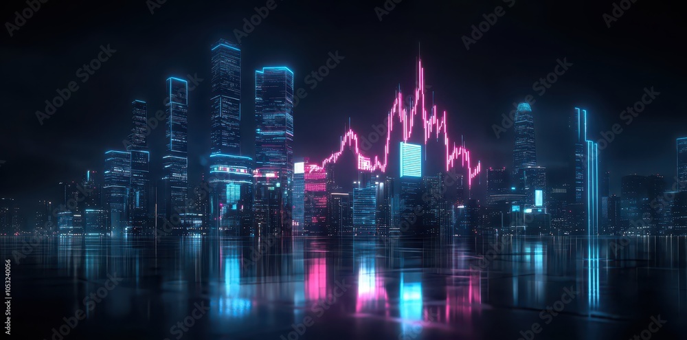 Sleek financial chart with vibrant neon glowing lines illustrating market trends and data analysis. Sleek financial chart with vibrant neon glowing lines illustrating market trends and data analysis.