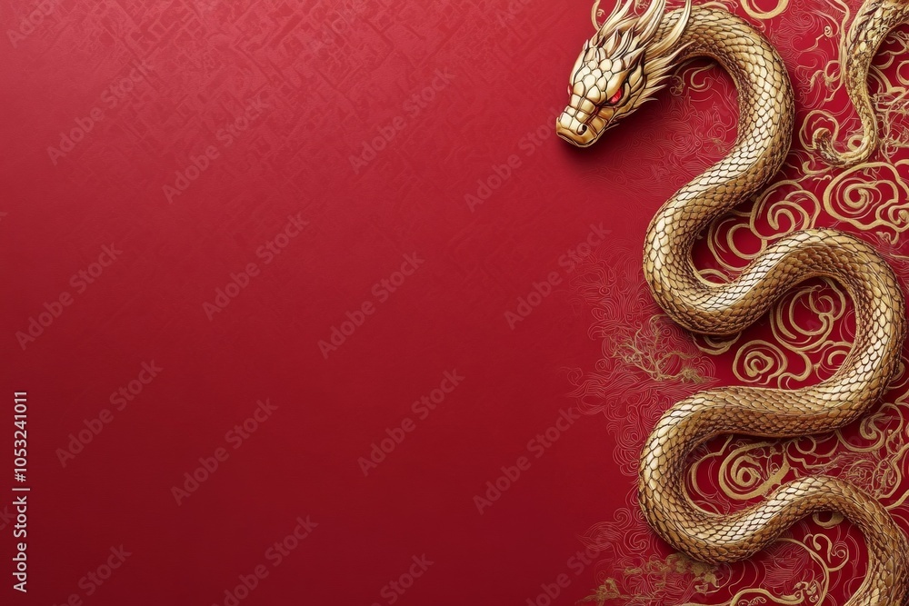 Obraz premium A detailed golden dragon on a red background with intricate patterns. This image is perfect for themes related to Chinese culture, prosperity, or the celebration of Lunar New Year.