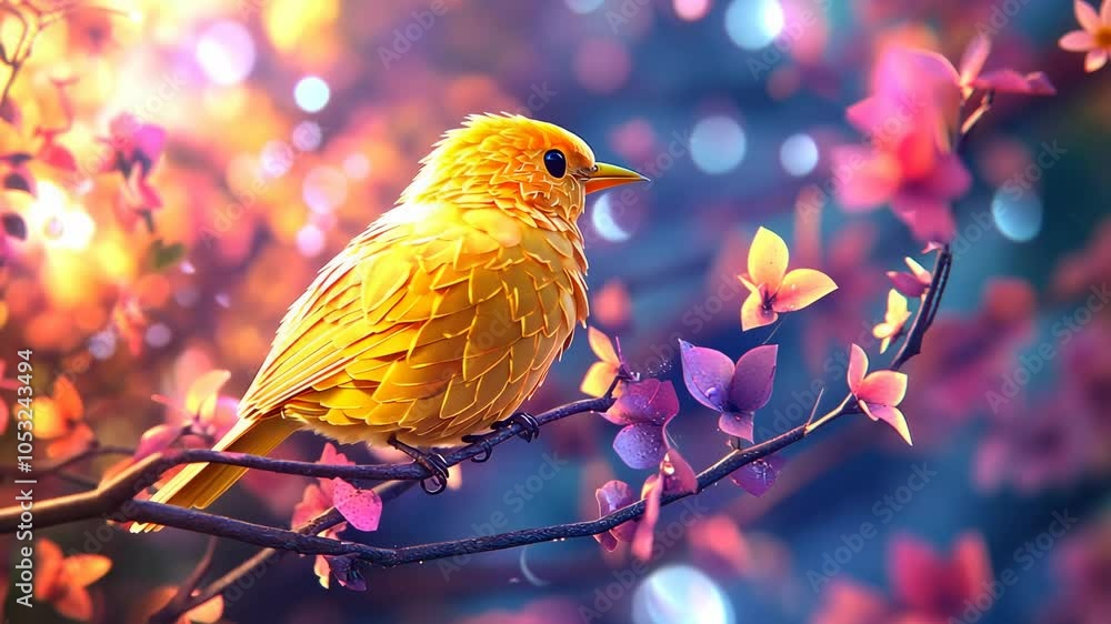 Golden Bird on a Branch, yellow bird, gold bird, canary, finch, bird on branch Golden Bird on a Branch, yellow bird, gold bird, canary, finch, bird on branch