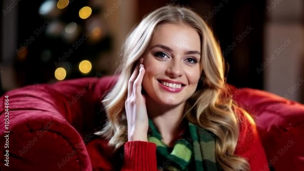blonde woman with joyful expression at Christmas celebration or Christmas gathering with warm lighting and festive atmosphere blonde woman with joyful expression at Christmas celebration or Christmas gathering with warm lighting and festive atmosphere