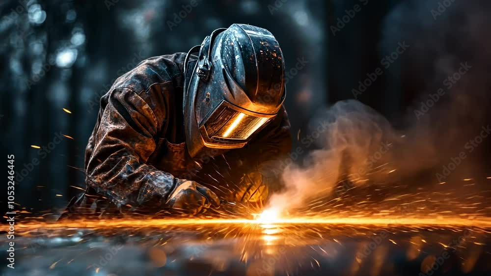 Welder at Work with Sparks Flying, welding, metal, steel, iron, construction Welder at Work with Sparks Flying, welding, metal, steel, iron, construction