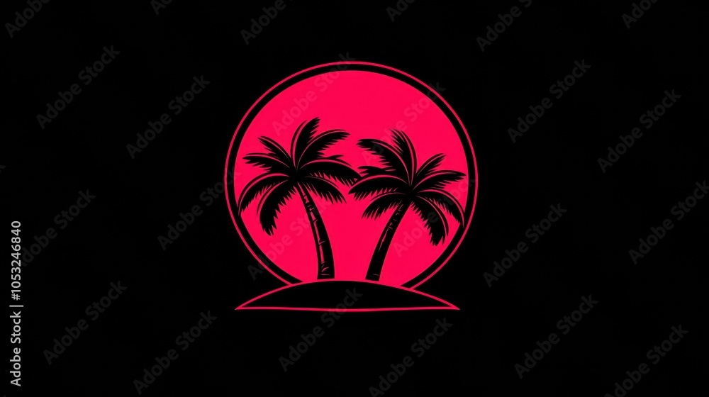 Fototapeta premium Tropical Sunset with Palm Trees in Pink Background