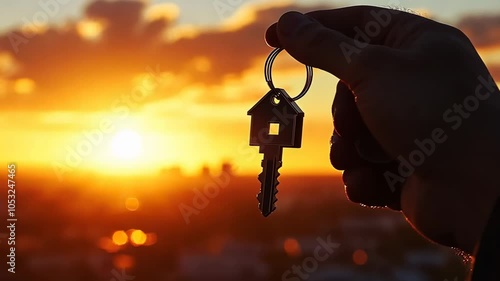 House Key Silhouette at Sunset, key chain, golden hour, new home, real estate, realtor