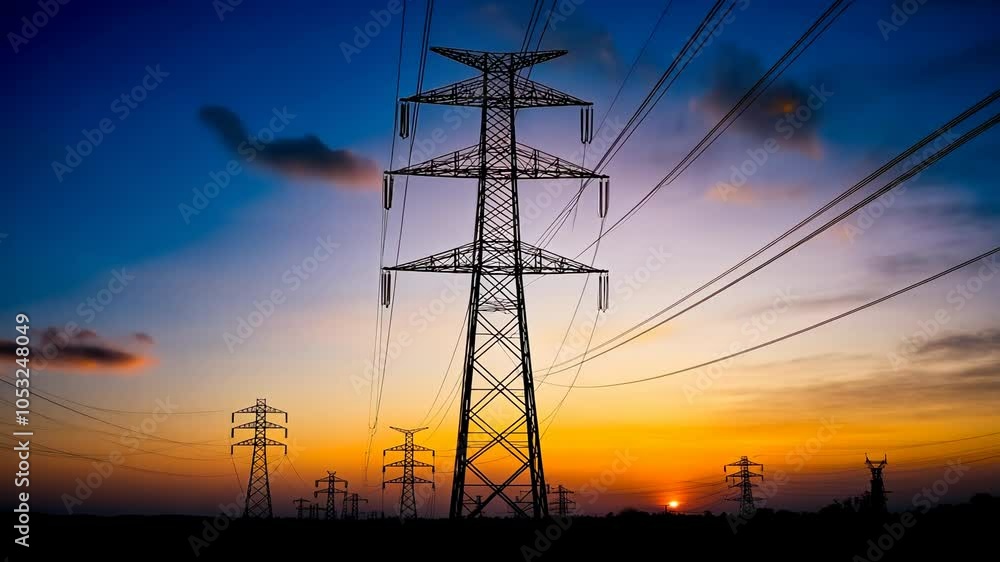 Electricity Pylon Silhouette at Sunset, power line, power tower, transmission tower, high voltage, power grid Electricity Pylon Silhouette at Sunset, power line, power tower, transmission tower, high voltage, power grid