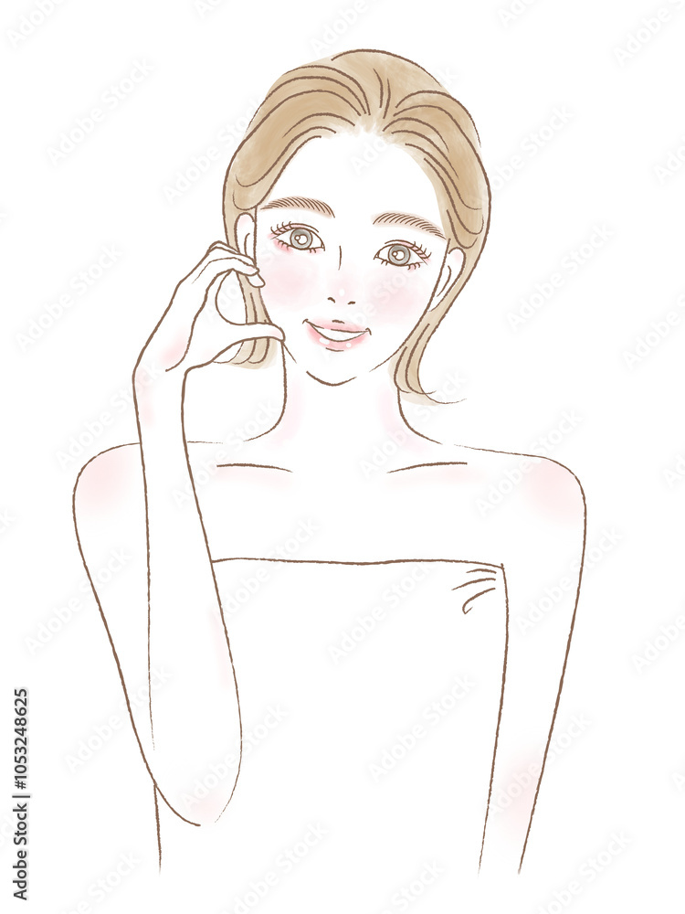 笑顔の女性上半身きれいめイラスト　水彩風