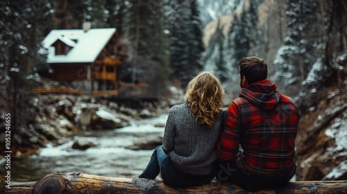 A couple enjoying a secluded Valentine's Day getaway in a remote, scenic location photo