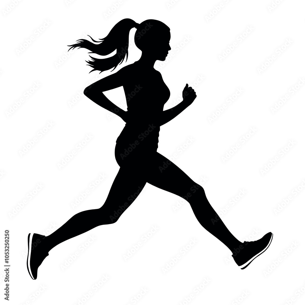 a woman running vector silhouette, black color silhouette