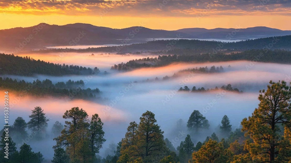 Fog Rolling Over Mountain Ridge at Sunrise Fog Rolling Over Mountain Ridge at Sunrise