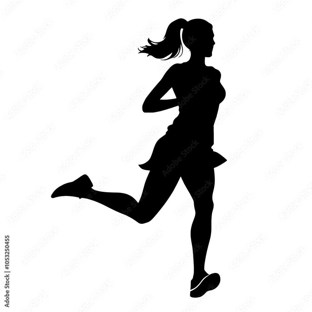 a woman running vector silhouette, black color silhouette