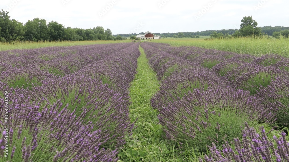 Obraz premium Expansive Lavender Field Under Soft Sky